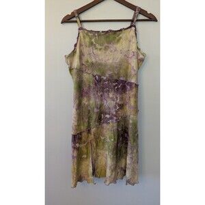 Tunic Mini Dress Large Forest Fairy Grunge Semi Sheer Textured Green Purple Slit
